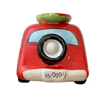 Ceramic Beachcombers Red Woody Station Wagon with Surfboard Coin Bank