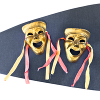 Theatric Tragedy Comedy Happy Face Brass Mask Set 2
