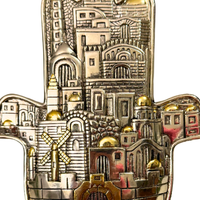 Vintage Judaica H. Karshi 925 Silver and Golden-tone Hamsa with Pedestal
