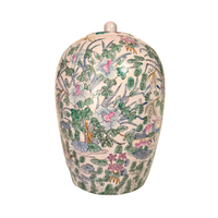 Chinoiserie Glazed Porcelain Jar 20th Century Style Flora-Nature-Birds-Butterflies-Dragonflies
