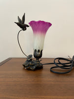 Hummingbird Sculptured Bronze Patina Glass Flower Lamp
