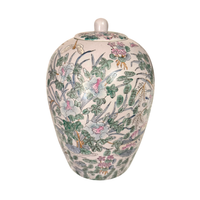 Chinoiserie Glazed Porcelain Jar 20th Century Style Flora-Nature-Birds-Butterflies-Dragonflies
