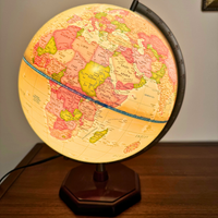 Vintage George F. Cram Classica World Globe Lighted Lamp  Wooden Base
