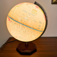 Vintage George F. Cram Classica World Globe Lighted Lamp  Wooden Base
