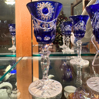 Vintage Crystal Cobalt Blue Cut To Clear Cordial Liqueur Glasses Set 4
