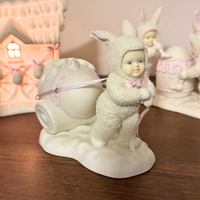 Vintage Easter Snowbunnies and Village Woodland Wagon Set 5 PCS
