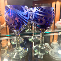 Hand-blown Glass Swirl Cobalt-Blue Mother-Pearl Clear Wine-Beverage Glasses
