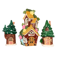 Hand-Painted Vintage Ceramic Fairy-House And Rustic Tree-House Set 3
