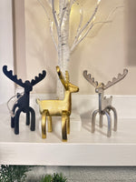 Metal Black-Gold-Silver Tone Christmas Ornament Deer Set 3PCS
