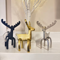 Metal Black-Gold-Silver Tone Christmas Ornament Deer Set 3PCS