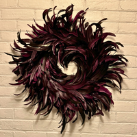 Eleganza-Extravaganza Purple-Burgundy Feathers Wreath Holiday Christmas Decor
