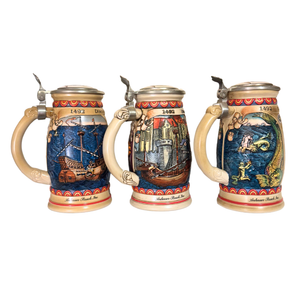 Budweiser Vintage Beer Stein-Mug Discovery of America Nina-Pinta-Santa Maria Set 3