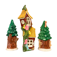 Hand-Painted Vintage Ceramic Fairy-House And Rustic Tree-House Set 3
