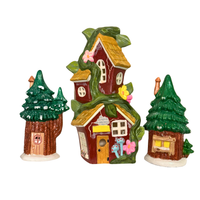 Hand-Painted Vintage Ceramic Fairy-House And Rustic Tree-House Set 3
