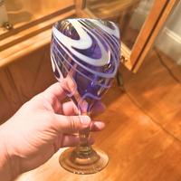 Hand-blown Glass Swirl Cobalt-Blue Mother-Pearl Clear Wine-Beverage Glasses
