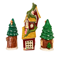 Hand-Painted Vintage Ceramic Fairy-House And Rustic Tree-House Set 3
