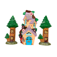 Hand-Painted Vintage Ceramic Fairy-House And Rustic Pencil Tree-House Set 3
