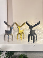 Metal Black-Gold-Silver Tone Christmas Ornament Deer Set 3PCS
