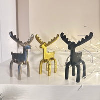 Metal Black-Gold-Silver Tone Christmas Ornament Deer Set 3PCS