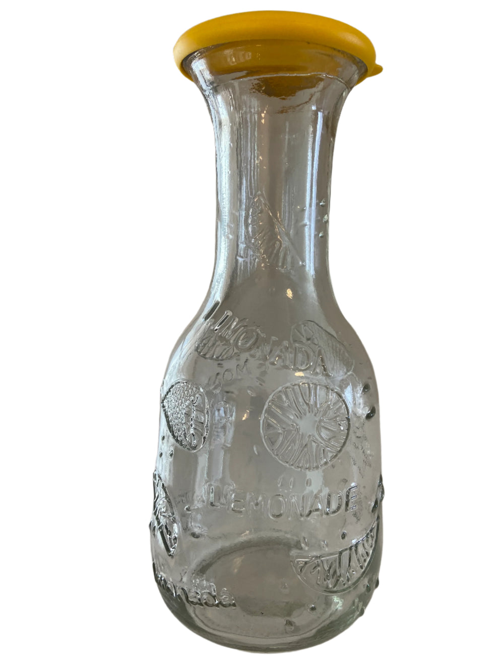 Vintage Clear Glass Lemonade Embossed Lemons Carafe Water-Juice with Rubber Lid