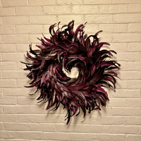 Eleganza-Extravaganza Purple-Burgundy Feathers Wreath Holiday Christmas Decor
