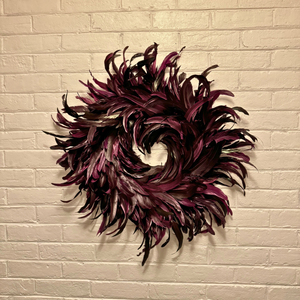 Eleganza-Extravaganza Purple-Burgundy Feathers Wreath Holiday Christmas Decor