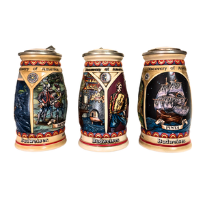 Budweiser Vintage Beer Stein-Mug Discovery of America Nina-Pinta-Santa Maria Set 3