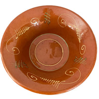 Traditional Red Clay Hand Slip-Trailed Decorated Serving Bowl