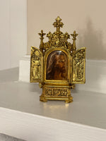 Vintage Jesus Traveling-Table Triptych Religious Metal Relive Mini Altar-Frame
