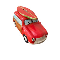 Ceramic Beachcombers Red Woody Station Wagon with Surfboard Coin Bank