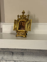 Vintage Jesus Traveling-Table Triptych Religious Metal Relive Mini Altar-Frame
