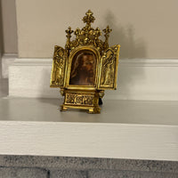 Vintage Jesus Traveling-Table Triptych Religious Metal Relive Mini Altar-Frame