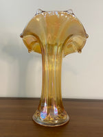 Vintage Morning Glory Shaped Marigold Carnival Glass Vase
