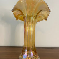 Vintage Morning Glory Shaped Marigold Carnival Glass Vase