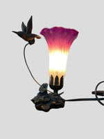 Hummingbird Sculptured Bronze Patina Glass Flower Lamp
