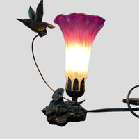 Hummingbird Sculptured Bronze Patina Glass Flower Lamp