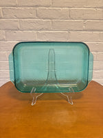 Pyrex Vintage Aqua Glass Oven Baking Pan Basket Woven Design 3QT-3L
