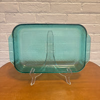 Pyrex Vintage Aqua Glass Oven Baking Pan Basket Woven Design 3QT-3L