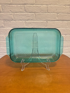 Pyrex Vintage Aqua Glass Oven Baking Pan Basket Woven Design 3QT-3L