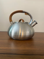 Brandani Whistling Wood-Looking Handle Induction Tea Kettle Teapot Stainless Steel
