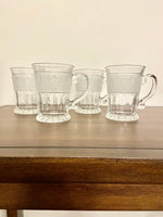 Vintage Athens Glass Crystal Mug-Cup Frosted Band Acanthus Leaf Patterns Set 4
