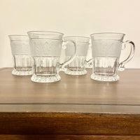 Vintage Athens Glass Crystal Mug-Cup Frosted Band Acanthus Leaf Patterns Set 4