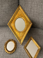 Vintage Florentia Hand-Made In Italy Diamond-Oval Shape Gold-Gilt Mirror Set 3
