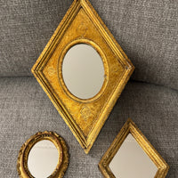 Vintage Florentia Hand-Made In Italy Diamond-Oval Shape Gold-Gilt Mirror Set 3