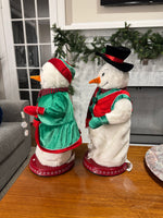 Vintage Gemmy Animated Lighted Music-Player Dancing Mr. Mrs. Snowman-Set
