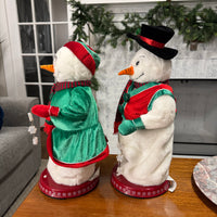 Vintage Gemmy Animated Lighted Music-Player Dancing Mr. Mrs. Snowman-Set