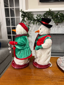 Vintage Gemmy Animated Lighted Music-Player Dancing Mr. Mrs. Snowman-Set