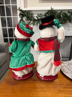 Vintage Gemmy Animated Lighted Music-Player Dancing Mr. Mrs. Snowman-Set
