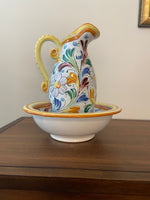 Handmade-painted Italian Ceramics Pitcher and Bowl Set
