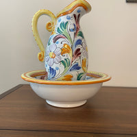 Handmade-painted Italian Ceramics Pitcher and Bowl Set